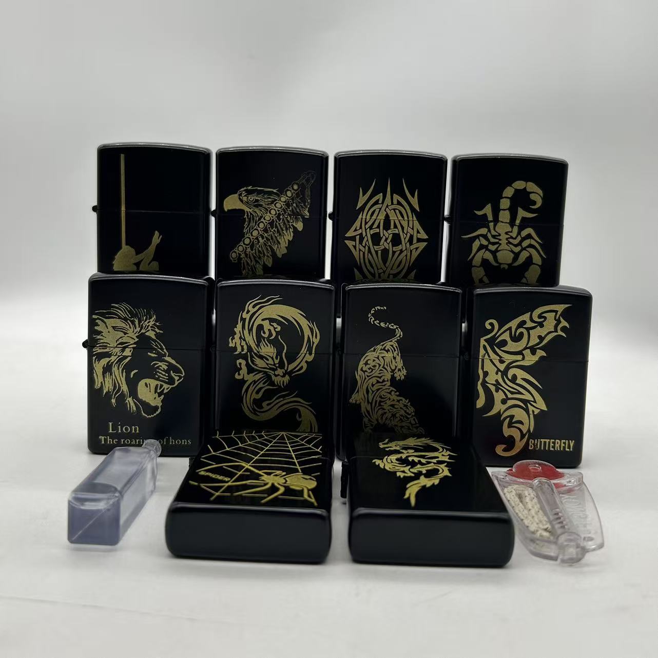 厂家直销彩印礼盒批发广告礼品砂轮电泳黑煤油金属打火机男士特价