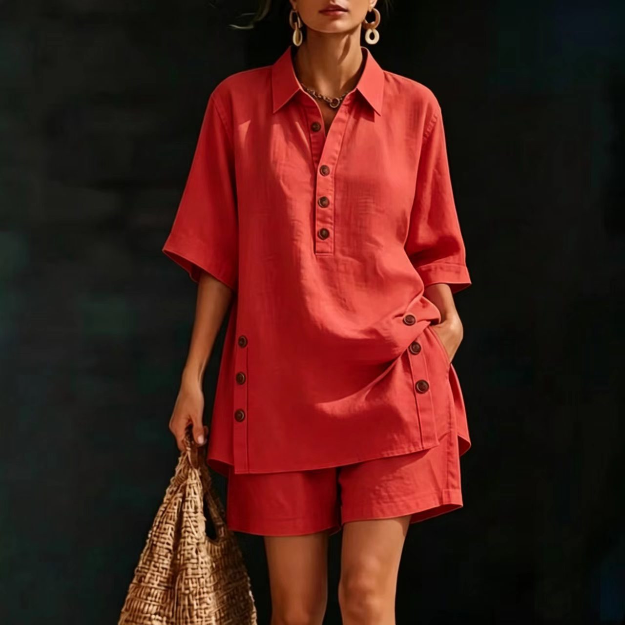 Women's Autumn/Summer Short Sleeve Shirt And Loose Pants Two Piece Set Relaxed Everyday Wear Comfortable Feshion_ecoleips.com