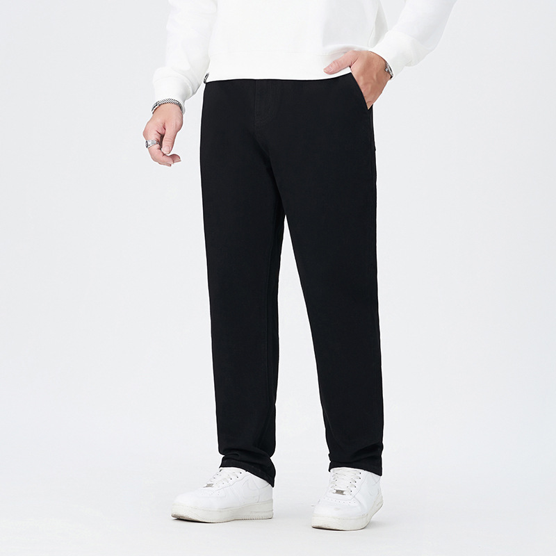 Plus Size Bottoms Autum New Straight Jeans Men's Pure Black Loose Washed Stretch Casual Long Pants Men's Style