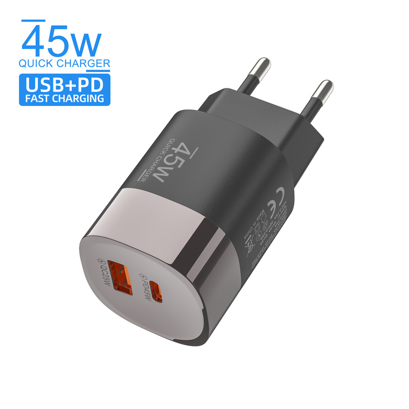 45W Electroplated Ring Color Matching Ac Multi-Port Pd20W Charging Head Qc3.0 Fast Charging Charger European and American British Standard Wall Charging Head