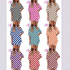 2026跨境欧美ebay3D数码印花撞色女孩印花后假二件休闲套装女外贸