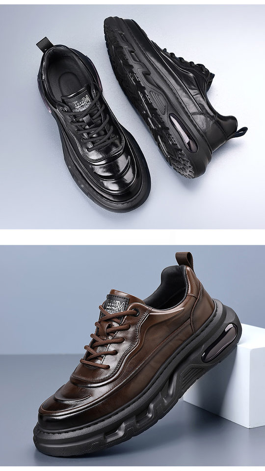 Giày sneaker nam da bò thật đế dày, giày thể thao thông thường thoáng khí đa năng — màu nâu, màu đen chi tiết 17