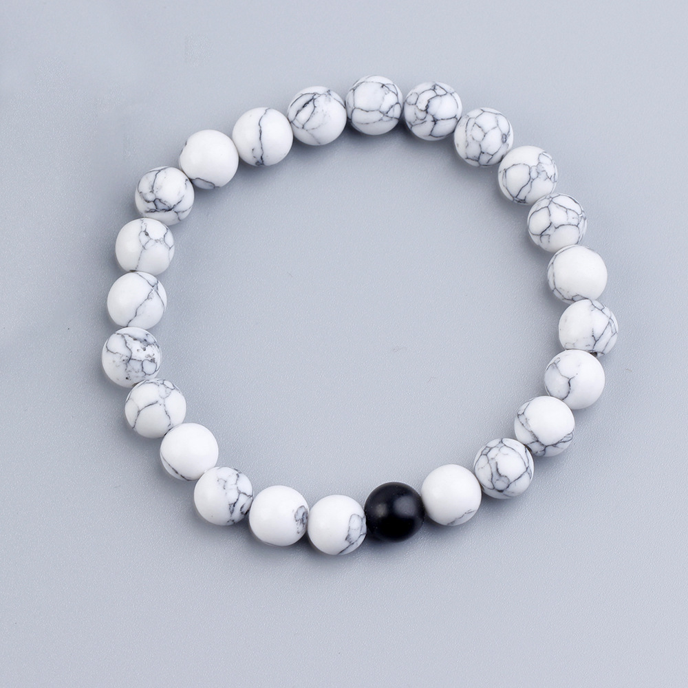8mm Matte Black Frosted White Turquoise Couple Bracelet In Stock