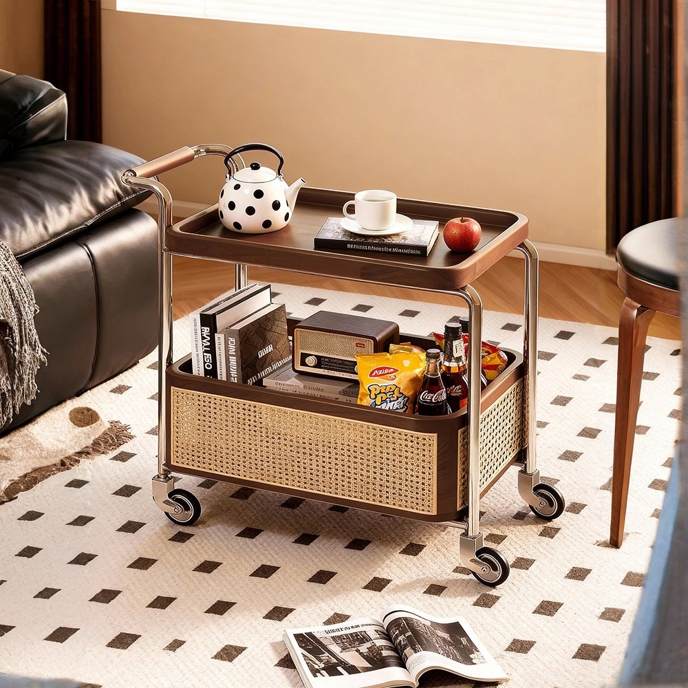 Sofá de estilo medieval pequeño tipo de casa móvil 2025 nuevo estilo de sala de estar mesa de té retro carro pequeño estante