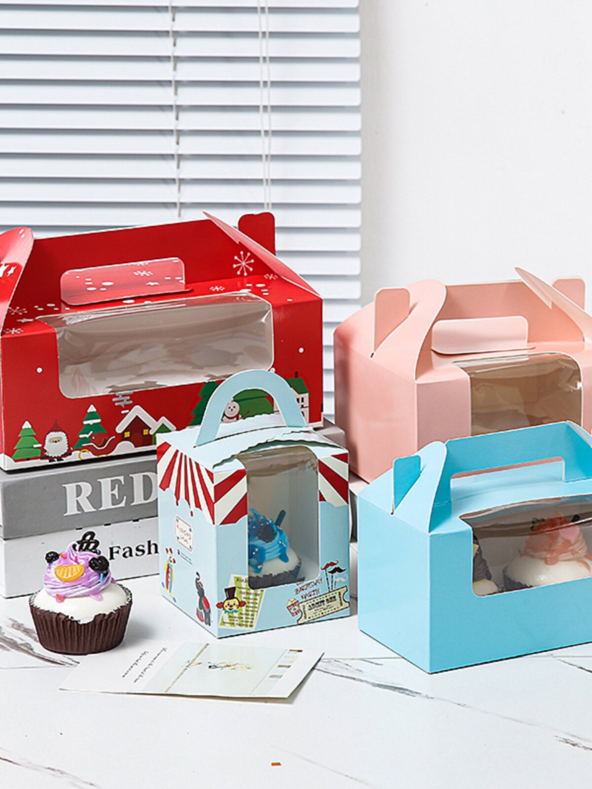 Caja de cupcake portátil cupcake transparente ventana pequeña taza de pastel de la tarde té tarta caja de embalaje de postre