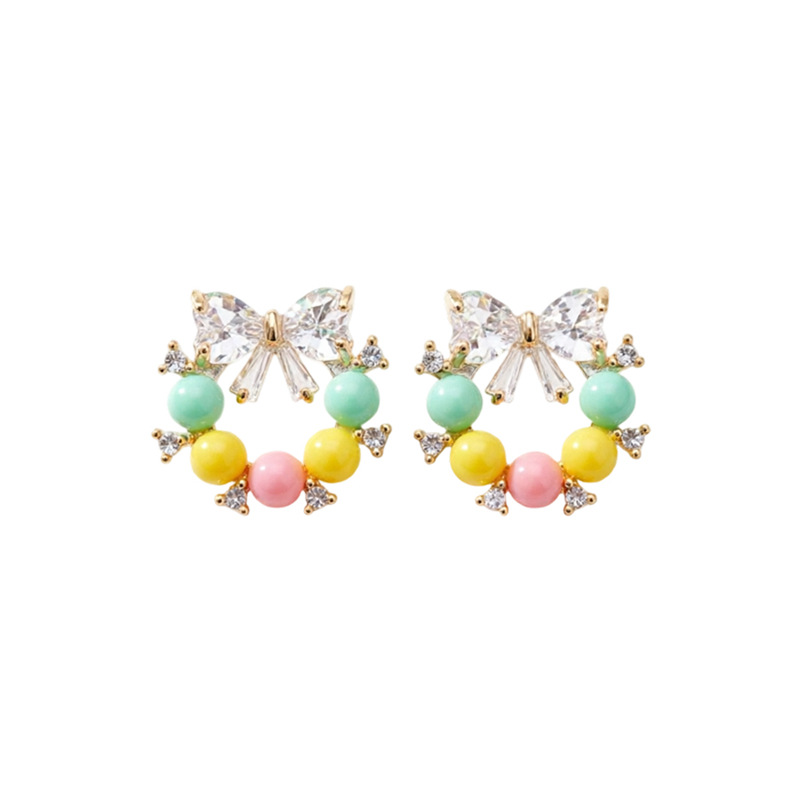 Agujas de plata de arco de piedra de arco de resina de aretes redondos de moda de estilo dulce pendientes personales de lujo ligero de alta calidad pendientes image 6