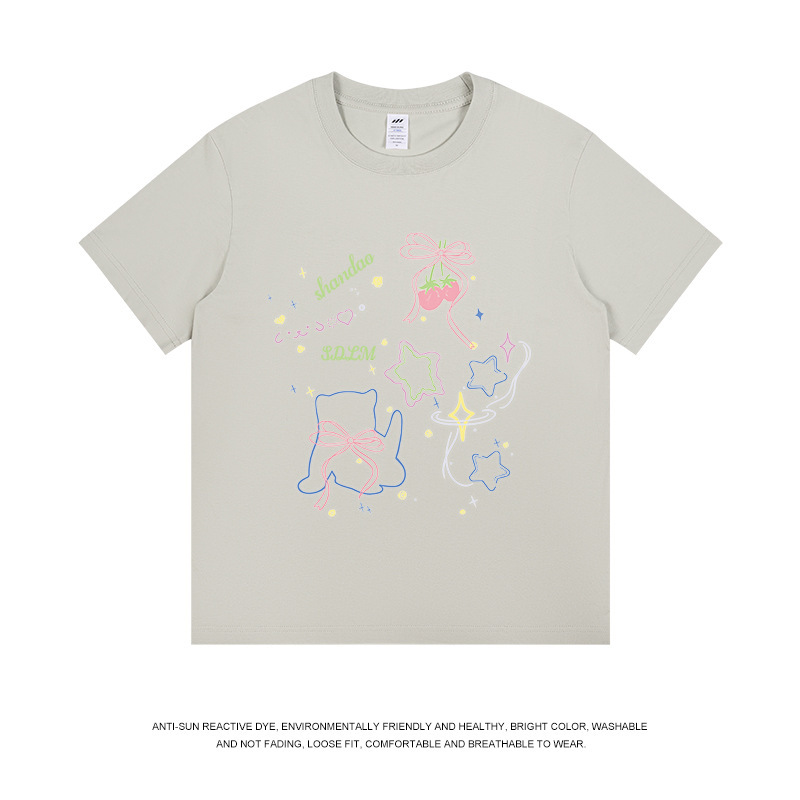 メンズファッションブランド 純綿プリントTシャツ メンズ 夏 カジュアル 丸首 ゆったり 半袖 レディース ドーパミン風 万能トップス|undefined