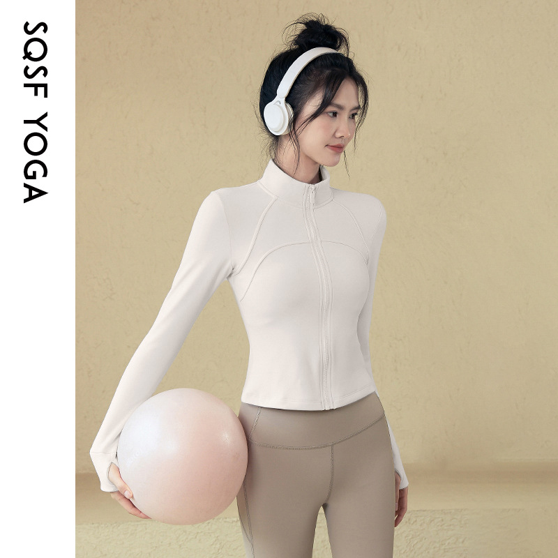 Slim-fit Stand-up Collar Zipper Jacket Women's Fitness Yoga Fleece Tights Women's Fitness Clothes_desvips.com