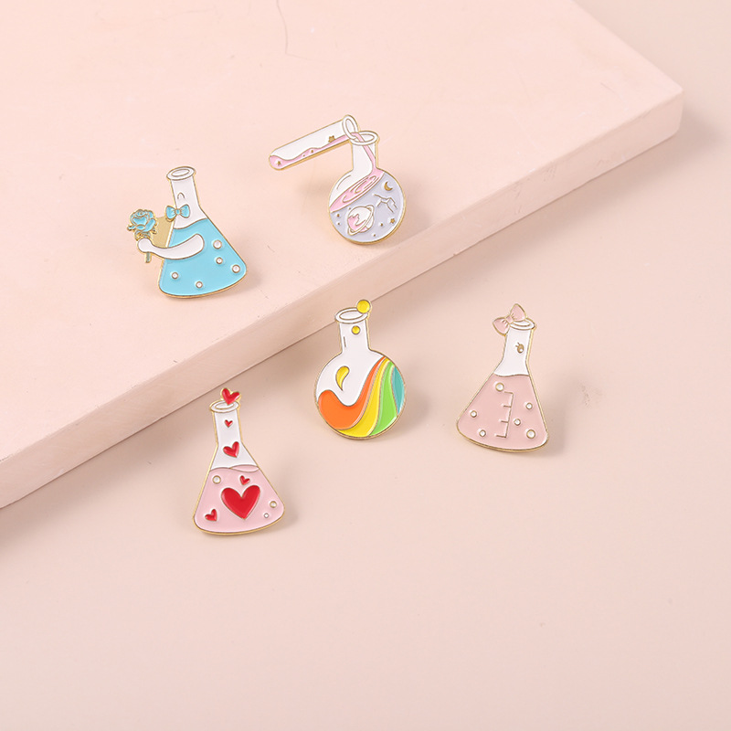 New Creative Cartoon Chemical Equipment Love Rainbow Test Tube Bottle Series Shape Dripping Brooch Bag Badge display picture 6