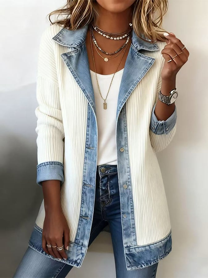 Damen Slim Fit Patchwork Jacke Elegante Langarm Übergangsjacke_voghion.com