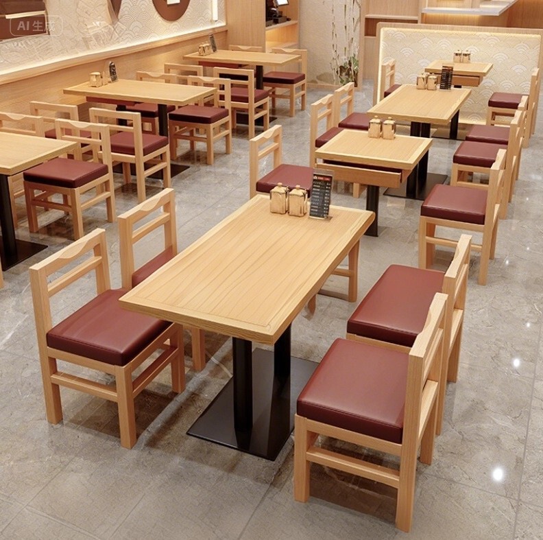 火锅店靠墙咖啡厅桌椅组合奶茶甜品店实木卡座沙发网红茶餐厅商用|undefined