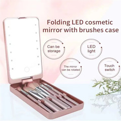 led化妝鏡梳妝鏡可摺疊360度旋轉梳妝鏡帶化妝刷收納盒鏡子收納盒