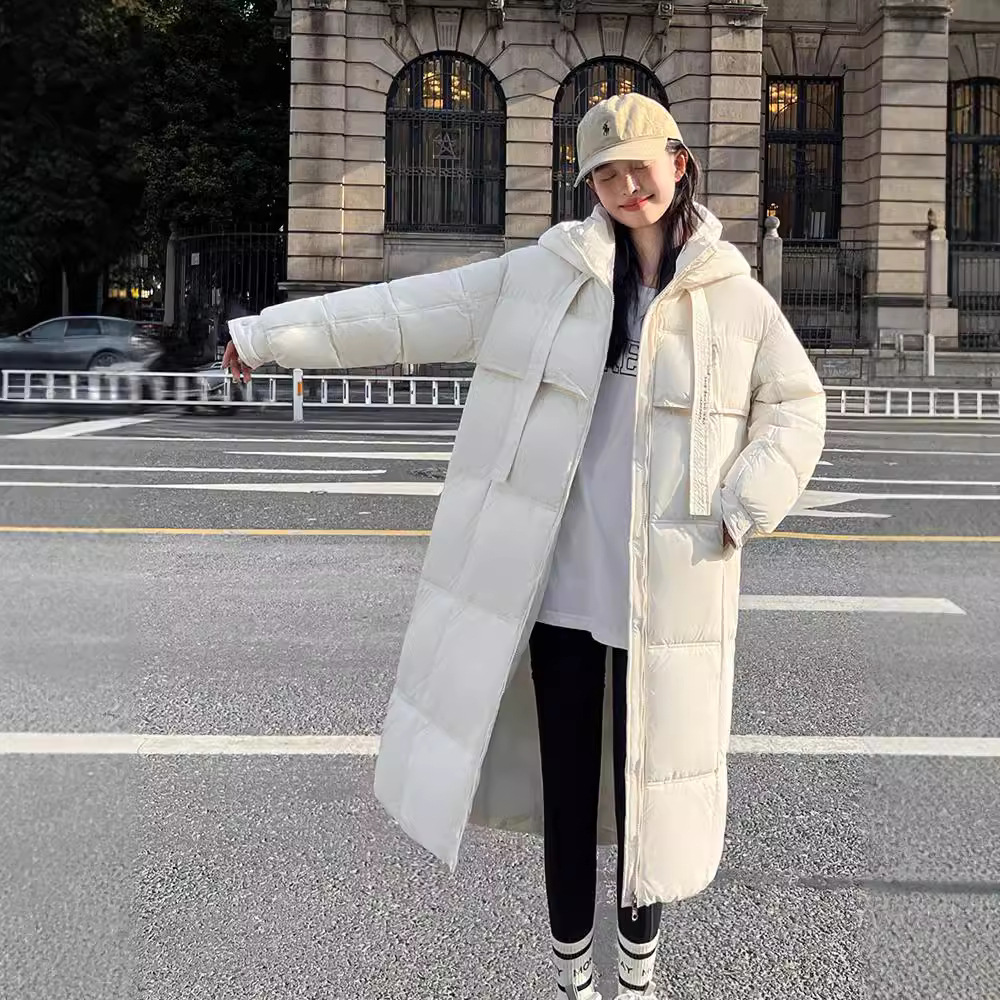 Algodón de mujer largo grueso aire caliente suelto estilo académico coreano con capuchón de algodón de color sólido comercio exterior abrigo transfronterizo