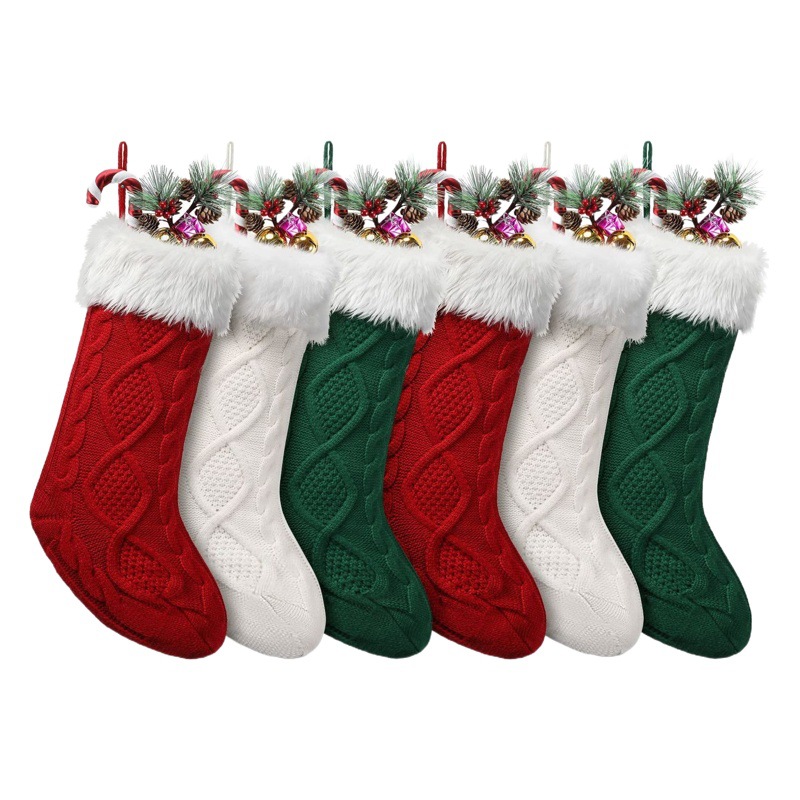 Nueva lana transfronteriza de punto de felpa calcetines de Navidad regalo de vacaciones de Navidad calcetines regalo de vacaciones de los niños bolsa de regalo de joyería