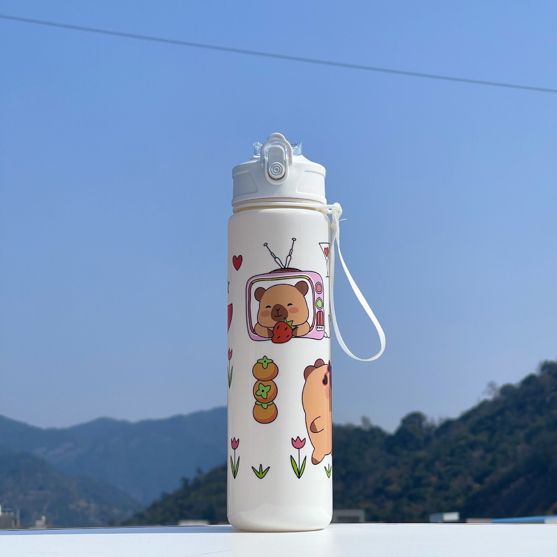 Taza de paja Kapi Barakatong con cierre Taza de mano Taza de plástico para deportes y fitness Taza de agua espacial para hombres y mujeres
