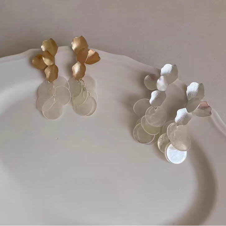 S925银针金属风花朵珍珠耳环女复古法式巴洛克流苏轻奢小众设计|undefined