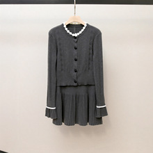 深圳南油高端女装秋季新款韩系学院风钩花开始上衣半身裙针织套装