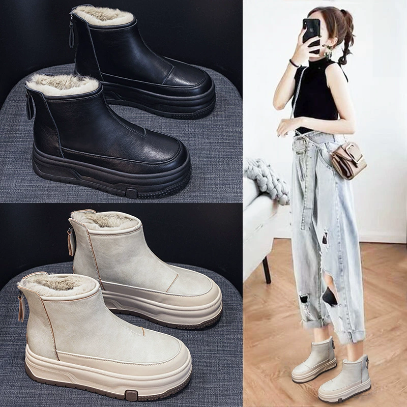 Net Red Super Fire Snow Boots Женские зимние 2024 новые бархатные толстые кожаные теплые толстые подошвы нескользящие хлопковые ботинки
