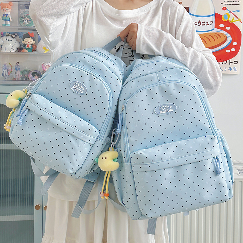 Japanese-Style Ins-Style Polka Dot Print Multi-Compartment Backpack for Female Middle School Students, High Aesthetic Value, Suitable for Tutoring Classes and Travel