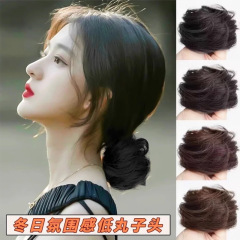 本物の髪のローボールヘッドウィッグ、ヘアゴム、ヘアバッグ、古代風ウィッグバッグ、花のつぼみヘッド、完全な本物の人毛ふわふわアーティファクト