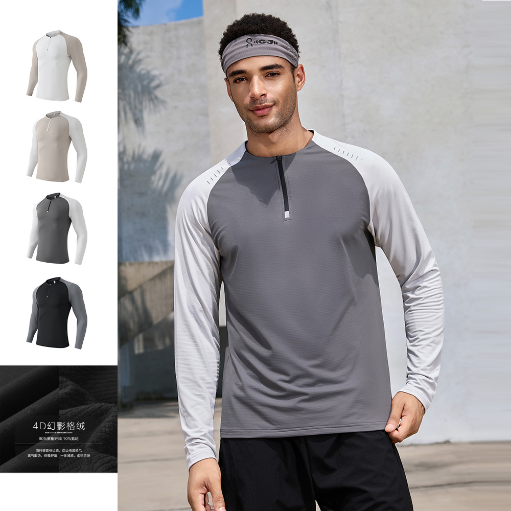 Outdoor Sports T-Shirt Long-Sleeved Quick-Drying Clothing for Men and Women Running Half-Zip Sports Training Tops Comprehensive Training Fitness Clothes
