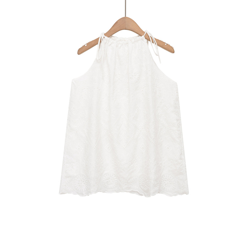 Taop&Za Foreign Trade European and American Style Cross-Border Women's Sleeveless Top with Embroidery and Tie-Neck, Simple Camisole New Arrival Taop&Za Foreign Trade European and American Style Cross-Border Women's Sleeveless Top with Embroidery and Tie-Neck, Simple Camisole New Arrival