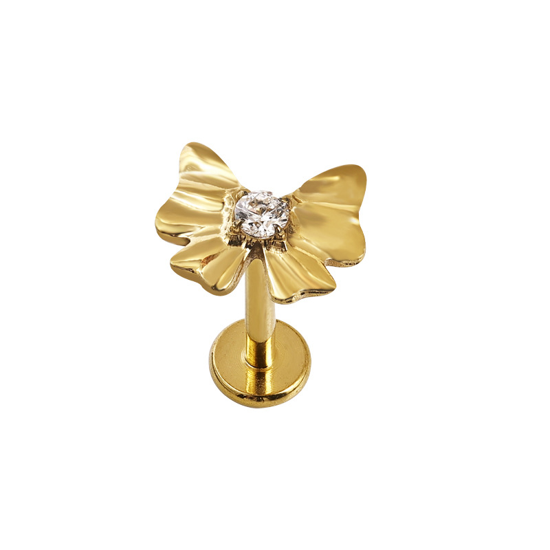 Zesen G23 Titanium Butterfly Lip Labret Stud with CZ Tongue Nail ASTM F-136 Alloy Piercing Jewelry detail image 11