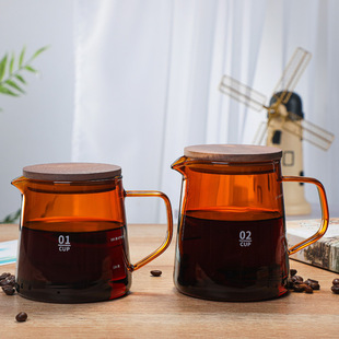 Wholesale High Borosilicate Glass Coffee Pot Acacia Wood Lid Hand Brewed Coffee Pot Coffee Set Multi-person Coffee Sharing Pot