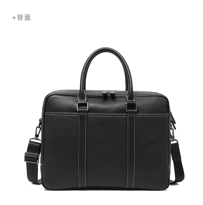 Cặp công sở da bò lớp đầu khóa kéo đôi, túi xách tay nam đựng laptop 14 inch dung lượng lớn, có dây đeo vai 38×11×28 cm — đen chi tiết 14