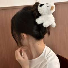 杨幂同款白色小狗鸭嘴夹女2025新款秋冬毛绒西高地侧边夹可爱发夹