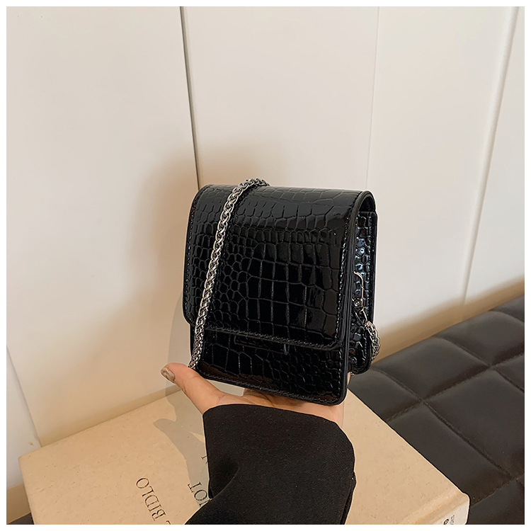 Small trendy mini crocodile patterned handbag for women 2024, compact and fashionable chain bag, single shoulder_voghion.com