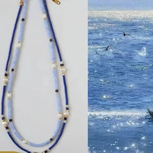 复古天然青金天然石淡水珍珠叠戴项链女通勤百搭高级感简约锁骨链