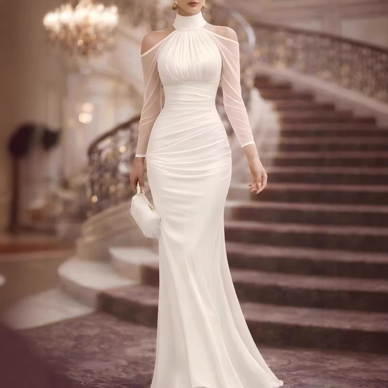 Women's Halter Neck Sexy Fashion Party Long Dress Amazon New Elegant Sheer Off-Shoulder Long Sleeve Evening Gown Women's Halter Neck Sexy Fashion Party Long Dress Amazon New Elegant Sheer Off-Shoulder Long Sleeve Evening Gown