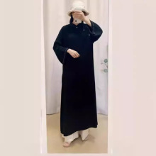 秋女士棉麻毛边袖中式立领旗袍复古禅意宽松撞色线连衣裙2463