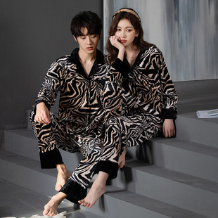 SOURCE Factory new gold velvet couple pajamas women's one-piece delivery TikTok fashion zebra Net red home wear
