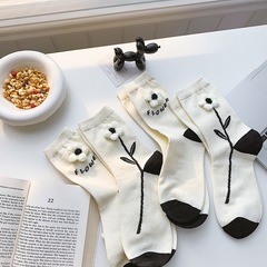 白色小花襪子女中筒襪韓國網紅立體花朵棉襪ins潮學院風可愛長襪