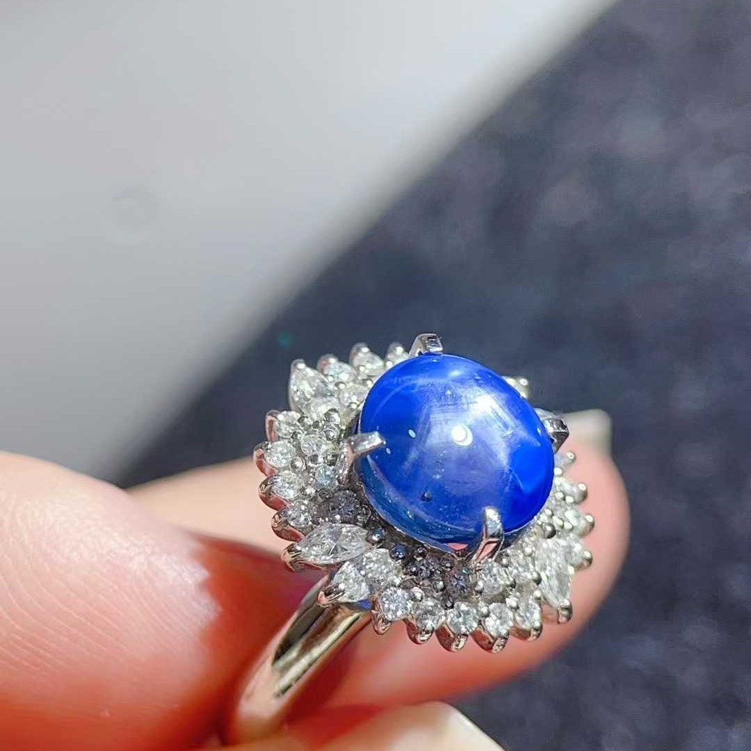 无烧铂金星光蓝宝石 戒指 sapphire 节日礼品 珠宝首饰 珠宝厂