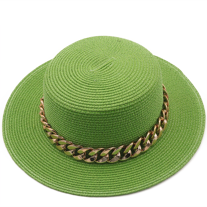 New Flat Top Hat Straw Hat Women's Summer Beach Hat Sun-proof Vacation Seaside Hat Flat Brim Fedora Hat display picture 4