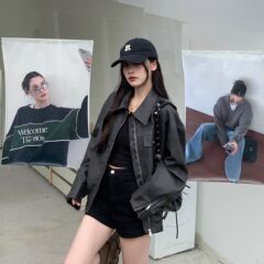 2025秋季新款美式咖色皮衣外套女气质夹克美拉德穿搭黑色机车上衣