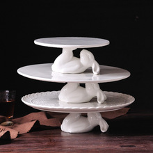 出口意大利陶瓷可爱兔子生日蛋糕盘点心架婚庆客厅水果装饰盘