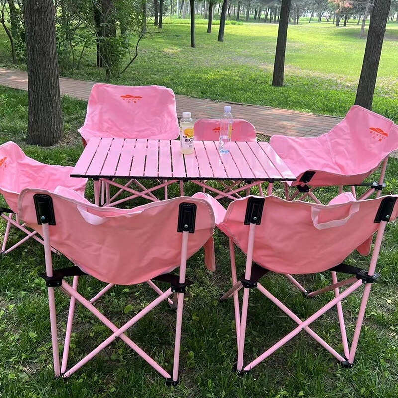 Outdoor Barbie Pink Moon Chair Folding Table Set Portable Travel Camping Outdoor Folding Table and Chair Set