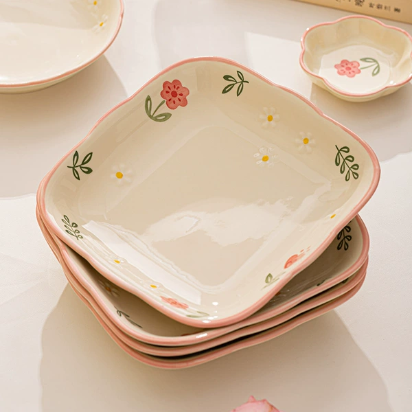 8-inch Four Seasons Square Deep Plate-Sunny-Pack of 4