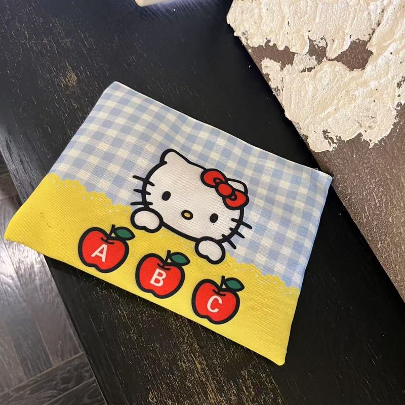 チェリーハローキティクラッチバッグキティ猫小さな正方形バッグかわいいクラッチ化粧品バッグ女性の機内持ち込み収納袋|undefined