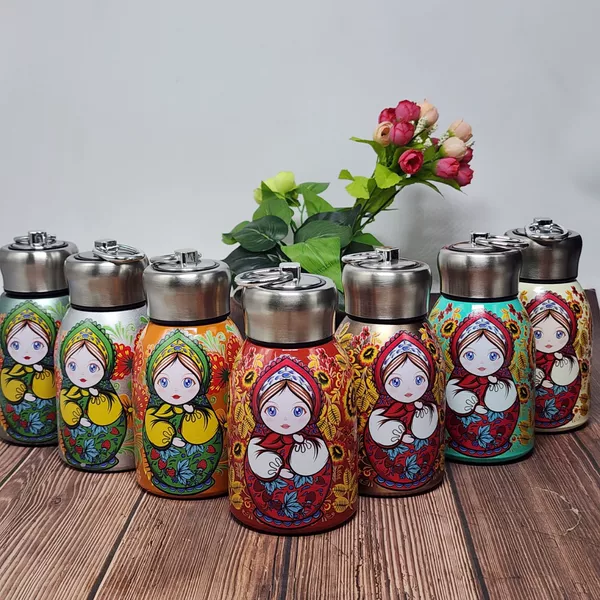 Russian-style matryoshka thermos cup, portable, compact, stainless steel, with lid, high aesthetic value, portable mini student cup