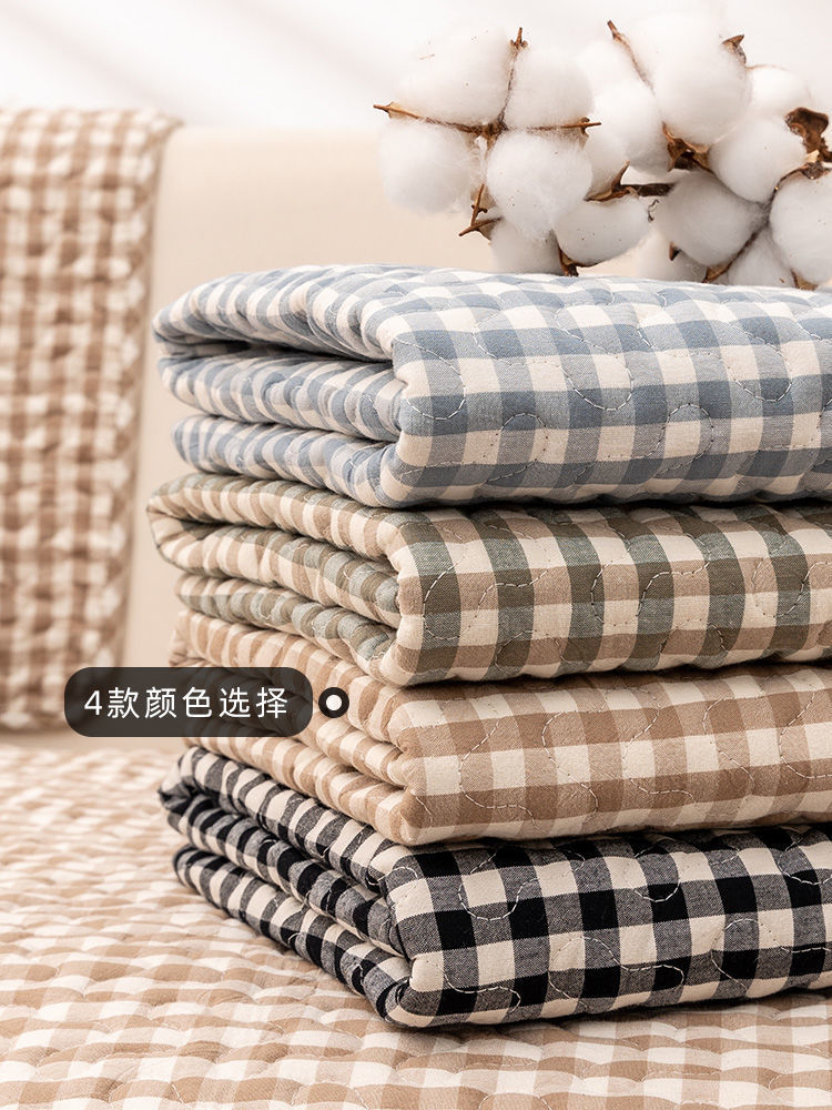 Pure Cotton Sofa Cushion, Universal for All Seasons, Thickeneded Cotton Non-Slip Cushion, Simple Retro Plaid Sofa Cover Cover