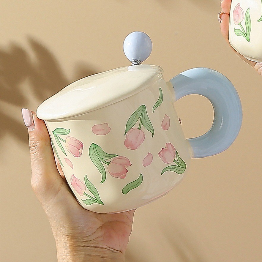 Regalo de la diosa nuevo tulipán taza de cerámica de alto valor, taza de marca, caja de regalo, taza de agua de alta calidad, regalo de mano