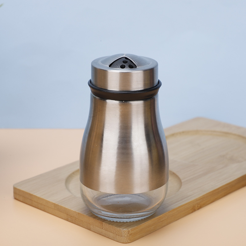 Botella de condimento de acero inoxidable al por mayor Botella de pimienta de sal Botella de pimienta giratoria Botella de condimento de vidrio de cocina multifuncional