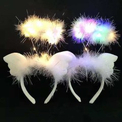 光る妖精の花輪ヘアアクセサリー、エンジェルヘイローヘアバンド、羽根付きダンスパーティー、ピンクの夢のようなスタイル、光るヘッドドレス