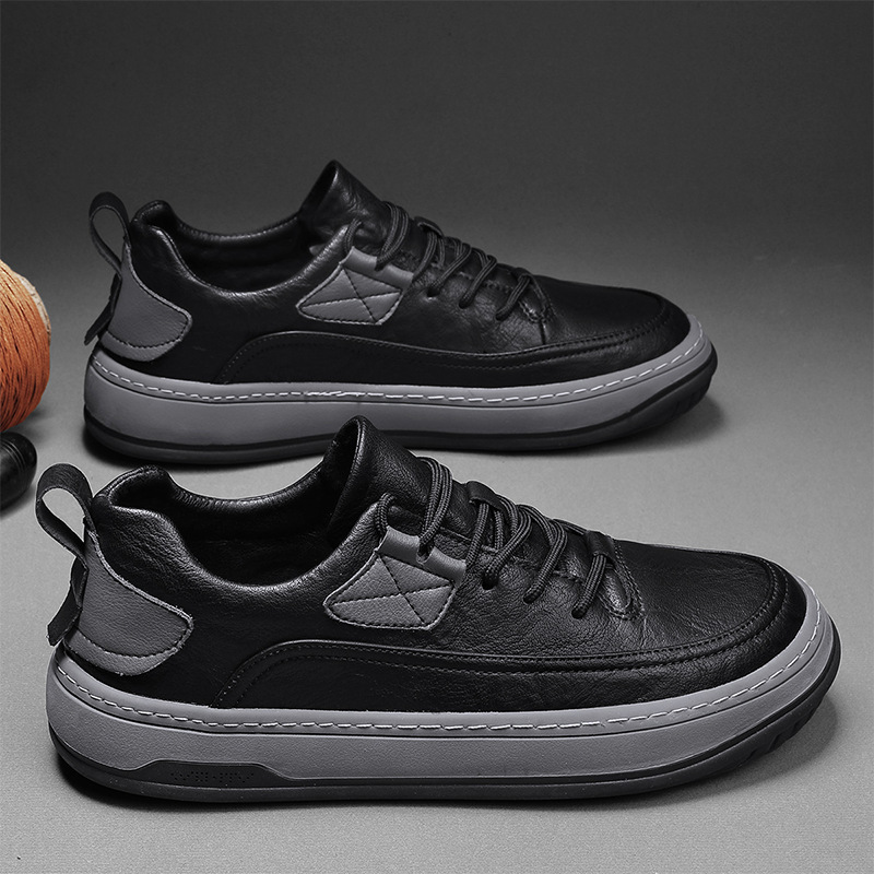 2022 New Men's Shoes Autumn and Winter Casual British Trendy Shoes Trendy Casual Board Shoes Men's Soft-soled Leather Shoes fleece-lined