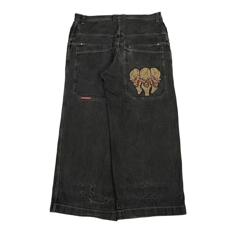 跨境电商JNCO Y2K宽松牛仔裤男士复古刺绣嘻哈街头原宿男士阔腿裤|undefined